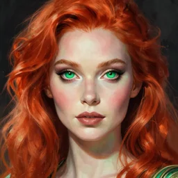 Redhead Pleiadian alien human beautiful hybrid feminine woman, with stunning green eyes, round face and a roundish nose, as a retro futuristic heroine, gorgeous digital painting, artstation, concept art, smooth, sharp focus, illustration, art by artgerm and donato giancola and Joseph Christian Leyendecker, Ross Tran, WLOP
