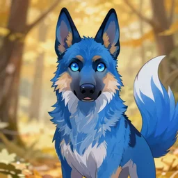 an anthro furry fursona hybrid of a blue german shepherd and a blue fox, with blue fur and blue eyes, award winning digital art, trending on furaffinity, artstation, pixiv