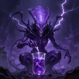 mindflayer but purple brewing, eerie, death, lightning, end of world, eldritch