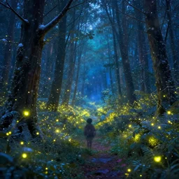 beautiful picture of a magical lights and fireflies glowing with different colours everywhere in a blizzard in an enchanted beautiful forest, fantasy art, trending on artstation, cgsociety, nice composition, great fantasy mood