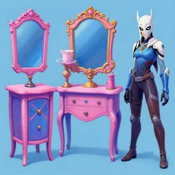 game asset of the sims dishonored furniture and decor, in gouache detailed paintings, props, stylized, 2 d sprites, kitbash, arcane, overwatch, blue and pink color scheme, 8 k, close up