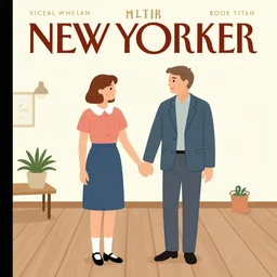 Twin Peaks portrait of Mads Mikkelsen and Hugh Dancy holding hands romantically as they chaperone school dance by Michael Whelan, Bob Larkin and Tomer Hanuka, simple illustration, domestic, nostalgic, clean, Matte painting, trending on artstation and unreal engine, New Yorker magazine cover, 1980s romance book cover