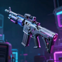 a high tech canon rifle, sythwave, cyberpunk