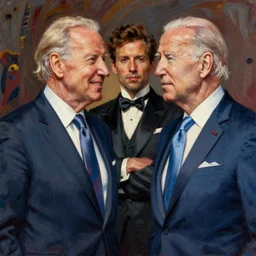 joe biden as james bond, james bond as joe biden, ilya kuvshinov, john singer sargent, roy lichtenstein, digital art illustration, impressionist oil painting, trending on artstation, intricate
