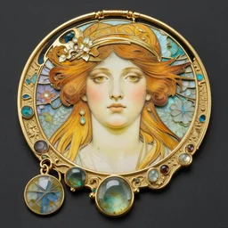 an artnouveau goddess face by alfons mucha as an artnouveau style necklace by rene lalique