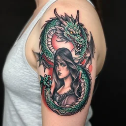 dragon with a girl tattoo
