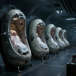 epic professional digital art of interior scene of dark spaceship room with upright hyperbaric sleeping pods lining wall, by hamish frater, vfx, volumetric, 4 k, cinematic, detailed, artstation, cgsociety, epic, stunning, gorgeous, wow wow detail