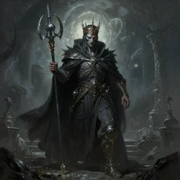Elden Ring and Doom themed painting of powerful undead warlock crowned, dark fantasy matte painting movie poster, golden ratio, trending on cgsociety, intricate, majestic, dark epic fantasy, trending on artstation, by H.R. Giger and Zdizslaw Beksinski, highly detailed, vibrant, cinematic quality character render; low angle; ultra high quality model; production quality cinema model