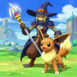 video game elden pokemon : espeons reprisal star valley resident evil vaporeons mystery dungeon 4 k fps tpc resident eevee holding spear fighting espeon, the old god wearing a witch hat pokemon final gamecube