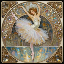 a beautifull intricate gemstone painting of a dancing ballerina, reflexions, verry high details by william turner art, greg rutkowski and alphonse mucha, trending on artstation, very very detailed, masterpiece, muted colors