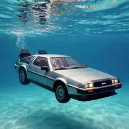 photo of a delorean swimming underwater