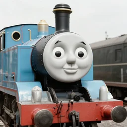 WW2 era photograph, the face of Thomas the tank engine on a 800mm German rail artillery loading a round