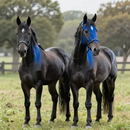 a couple of horse, black and blue scheme, by laurel burch