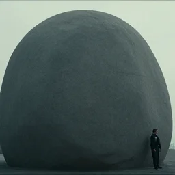 a film still of bladerunner 2 0 4 9 by james paick, massive stone face in the landscape, half submerged, titled, cinematic, film art of character design, matte painting, vibrant, 5 0 mm lens, behance hd, sunrise, dramatic lighting, cinematic, global illumination, deviant art, trending on artstation, bloom