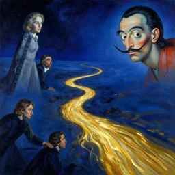 a golden river flowing through outer space by andreas achenbach and carl gustav carus and thomas cole and delphin enjolras, and dali, blue mood, blue light