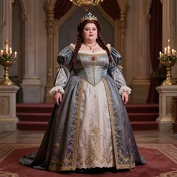 a chubby dwarven noblewoman wearing an elegant dress at the royal palace | plump stocky body | braided hair | dungeons and dragons | tim burton |