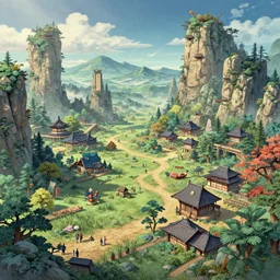 a 3D render of a fantasy land by Ike no Taiga and Tsukioka Yoshitoshi