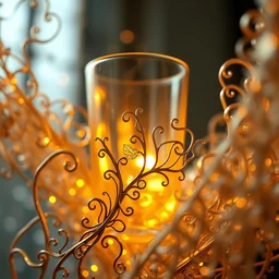 translucent glass blending into strands of metal filigree, fractal shapes, abstract, dramatic lighting, ultra detail, close up, dof, smooth render, cinematic, octane render, art nouveau