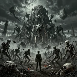 a surreal, hellish, and maddening battlefield filled with a mountain made of robot corpses behind it in the style of zdzisław beksinski in the style of junji ito trending on artstation deviantart pinterest furaffinity detailed realistic hd 8 k high resolution