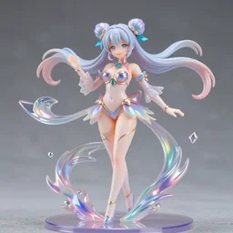 ilya kuvshinov isolated vinyl figure voluptuous harajuku cute magical girl character design, figure photography, dynamic pose, holographic undertones, motion shapes color design, glitter accents on figure, anime stylized, sharp focus, accurate fictional proportions, high delicate defined details, ethereal lighting, global awarded