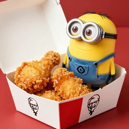 a box of kfc but instead of fried chicken it is a cooked minion from despicable me