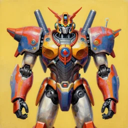 portrait of a colourful tribal mecha robot, symmetrical, painting by drew struzan,