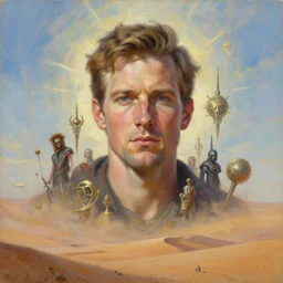portrait oil painting, perfect expression, subconscious connects, purified consciousness, usa senator josh hawley, hyperion, foundation, fantasy character portrait, ultra realistic, wide angle, intricate details, dune, mass effect, artifacts, luminous skies, highly detailed, michael cheval, peter mohrbacher, boris vallejo, jessica rossier, oil painting, highly detailed, cinematic lighting, unreal, natural tpose