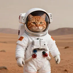 photo of orange cat in astronout suit, martian landscape background, photorealistic, digital art, by alejandro jimenez, bernardo gonzalez perez, blow studio, hdr, 8 k