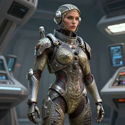 epic professional digital art of female starship mechanic, covered in alligator skin, by leesha hannigan, iris van herpen, artstation, cgsociety, wlop, epic, much wow, much detail, gorgeous, detailed, masterpiece