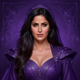 head-on centered symmetrical painted portrait, Katrina Kaif as a D&D Purple Mage, intricate fantasy robes, fantasy, intricate, elegant, highly detailed, digital painting, smooth, sharp focus, illustration, dramatic lighting, artstation, in the style of Artgerm and Anna Podedworna and Alex Ross