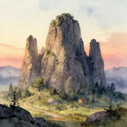 minas tirith at sunrise. watercolor. trending on artstation.