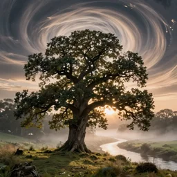 oak tree surrealism misty river valley at sunrise surreal swirly sky esao andrews victor enrich dali