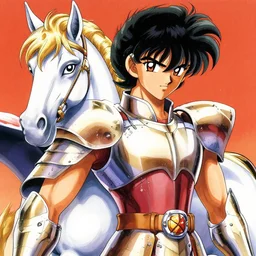 close detailed portrait of Pegasus Seiya wearing armor by Masami Kurumada, Yusuke Murata