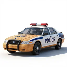 wicker police car, clean 3d render, octane render, isolated on a pure white background, centered, entire object in frame, sharp focus, soft studio lighting