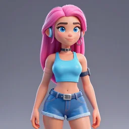 of a 2 d water pink haired 3 d cryptopunk woman