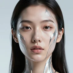asian - european woman closeup face portrait, face covered with chrome lines, ethereal, futuristic, highly detailed face, elegant pose, intricate, beeple cgsociety, extremy detailed, cgsociety, unreal engine, octane render, highly detailed 4 k art