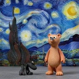 claymation starry night, by laika, wallace and grommet