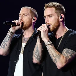 eminem rapping with post malone, hyper detailed, smooth, unreal engine, sharp focus, ray tracing