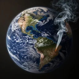 earth planet smoking, sad eyes, cinematic lights, photorealistic
