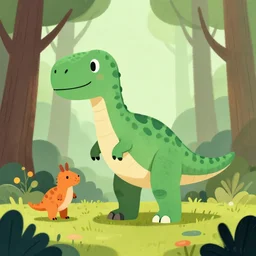 an illustration of a dinosaur 2 i 3 1 in the woods, trending on artstation, central composition, very cartoon, shape focus, high detailed, by anton fadeev d 5 sk