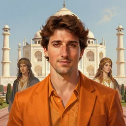 portrait justin trudeau wearing orange pheta, setting taj mahal, ssci - fi and fantasy, intricate highly detailed digital painting, artstation, concept art, smooth and sharp focus, illustration, art by tan zi and ayanamikodon and alphonse mucha and wlop