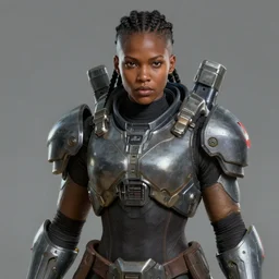 an portrait woman with braids top and sides shaved african american in the assault powered armor, style game square enix life, trending on artstation, painted by greg rutkowski, render naughty dog, octane render, detailed