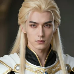 extreme closeup portrait of an aasimar man with platinum blonde hair wearing white and gold and black vestments under armor casting a holy ritual with golden magic, detailed, realistic, Greg Rutkowski, 4k, pensive, dungeons and dragons, dramatic lighting, trending on Artstation, sharp focus, elegant