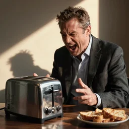 angry Bill Burr yelling at a toaster