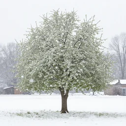 an apple tree in the middle of a winter blizzard