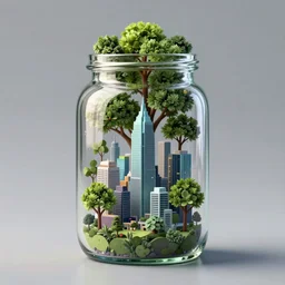 glass jar with a futuristic city inside of it, digital art, trending on art station, trees