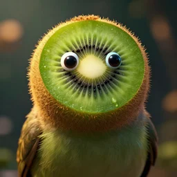 Kiwi bird with a kiwi face, bokeh, dramatic lighting, cinematic, establishing shot, high detail, cinematic lighting, post processed, 8k, concept art, artstation, matte painting, in the style of eddie mendoza, raphael lacoste, alex ross