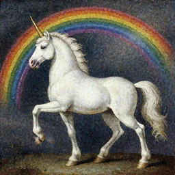 A unicorn waling on a rainbow, in the style of Caravaggio