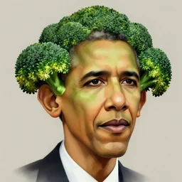broccoli hairstyle for barack obama with a green face, portrait, digital painting, artstation