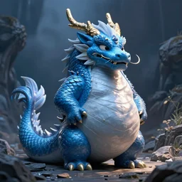 HD, realism , chubby female dragon , blue scales.